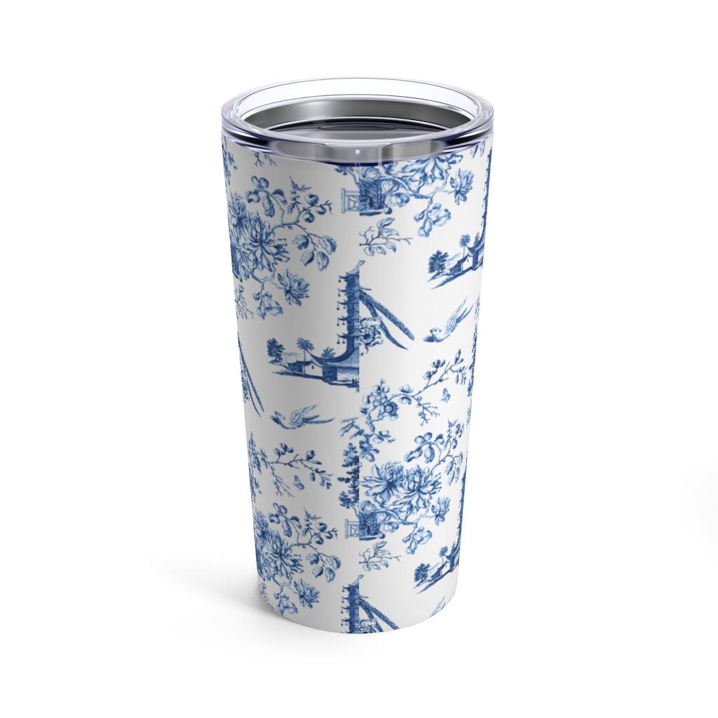 Preppy Disty Floral Tumbler in Blue Tumbler Drink stays cool 20oz