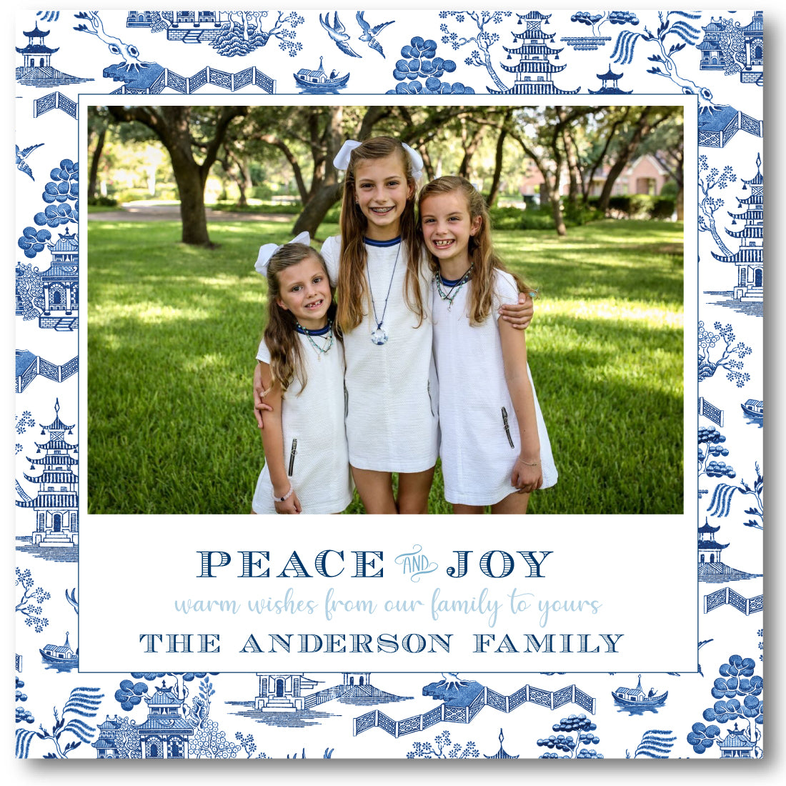 Holiday Photo Card Template, Christmas Preppy Blue and White