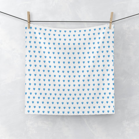 Face Towel in Preppy Hearts, Watercolor, Blue and White,