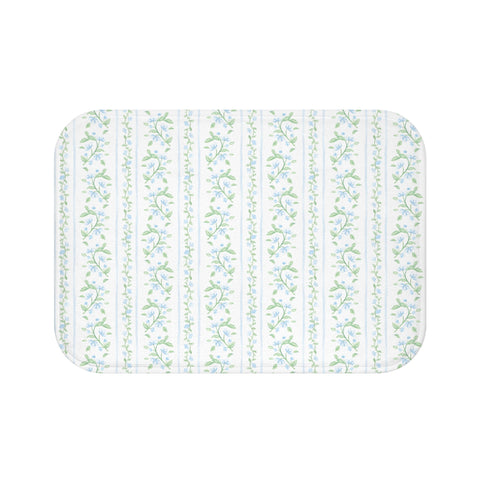 Bath Mat Chinoiserie Stripes Blue + Green , Two Sizes, anti-slip back