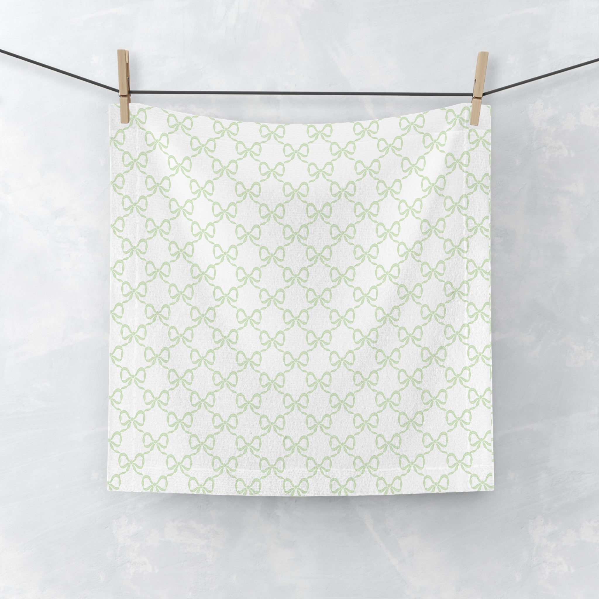 Face Towel in Preppy Bows Green and White