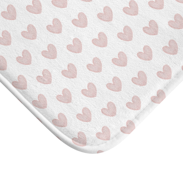 Bath Mat, Preppy Hearts Neutral Blush Bath Mat Plush White, Two Sizes,,anti-slip back