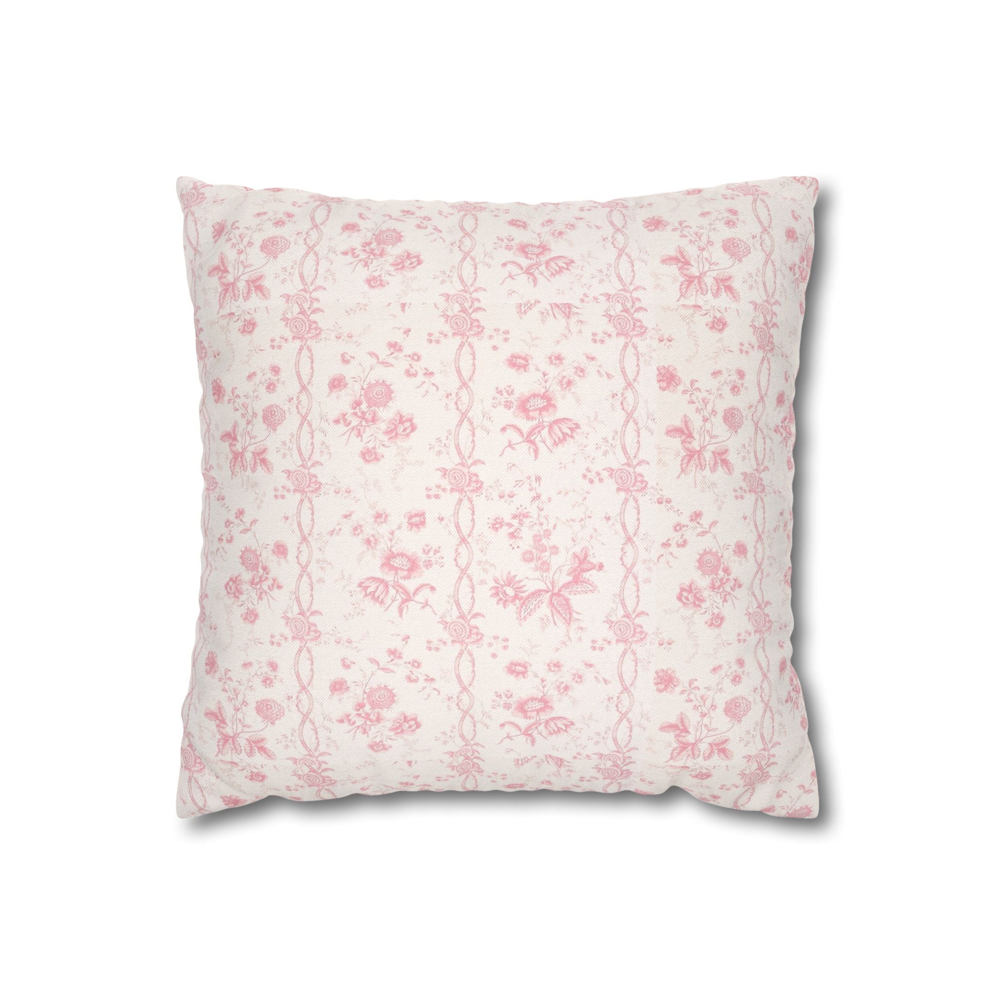 Pillow Cover with Zip Closure - Romantic Chic Pink Floral Toile, Cover Only - Insert not included - teen, tween, dorm room