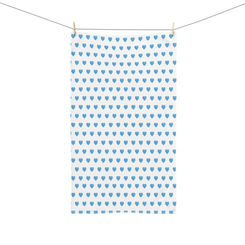 Hand Towel Watercolor Hearts Blue