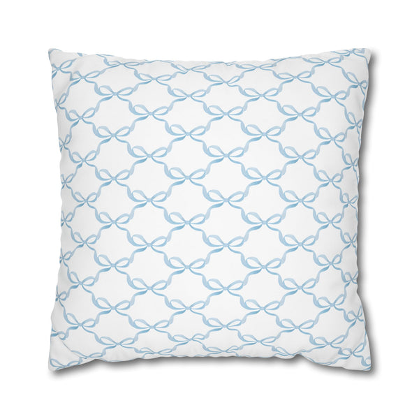 Pillow Cover Large Sham, Preppy Blue Bow design on White Loveshackfancy inspired, (insert not included) choose from 22" 24" or 26" square