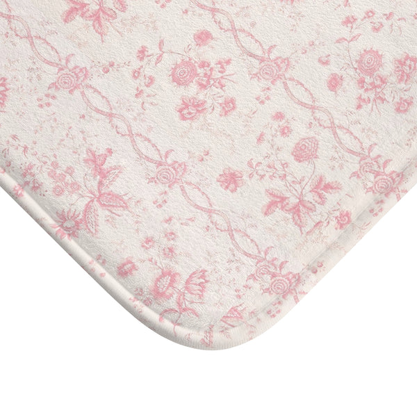 Bath Mat Preppy Chinoiserie Toile Pink Pattern, two sizes, anti-slip back