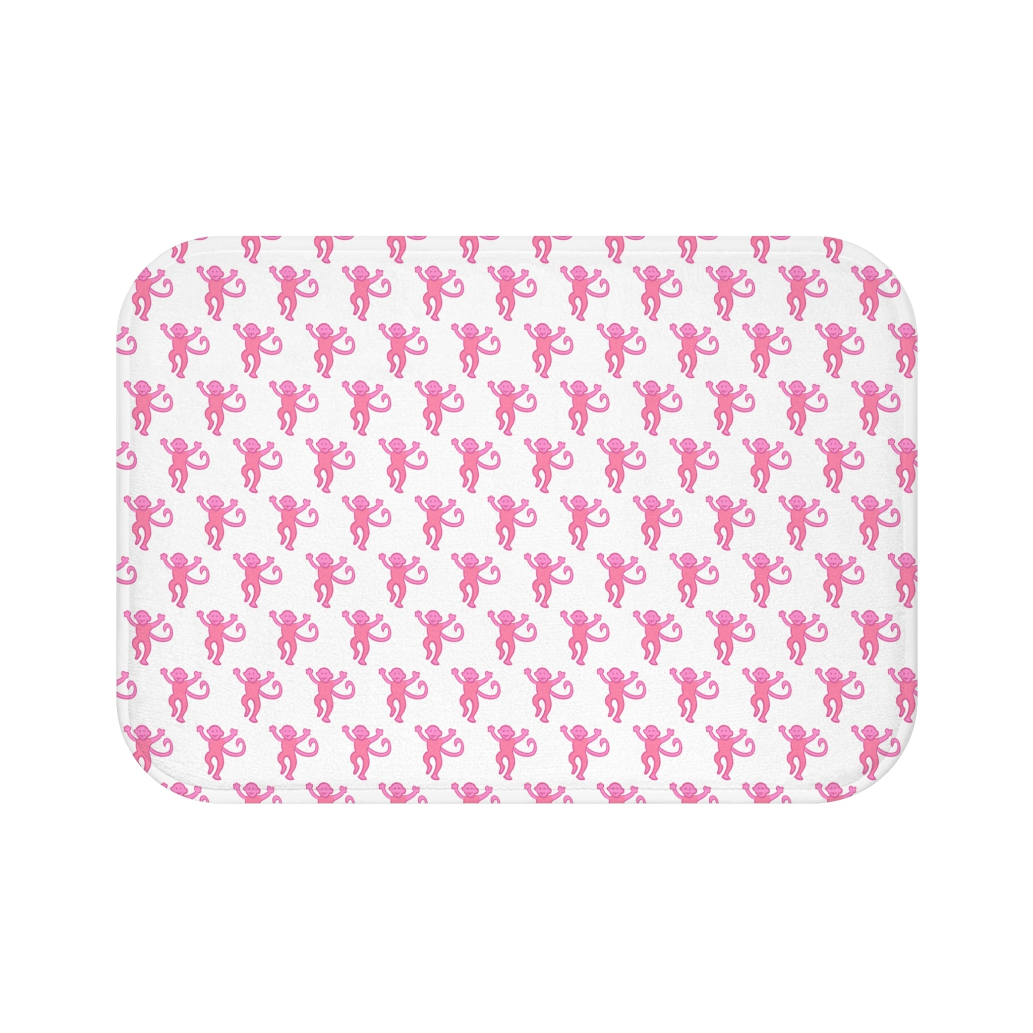 Bath Mat Chinoiserie Preppy Monkeys Pink Pattern, two sizes, anti-slip back