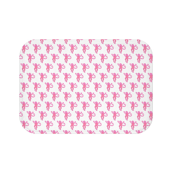 Bath Mat Chinoiserie Preppy Monkeys Pink Pattern, two sizes, anti-slip back