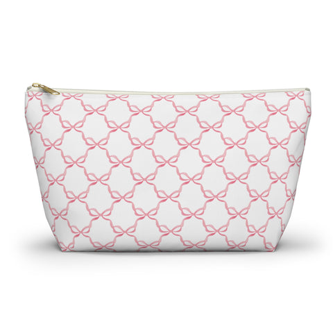 Preppy Watercolor Pink Bows - Accessory Zip Pouch Available in Two Sizes