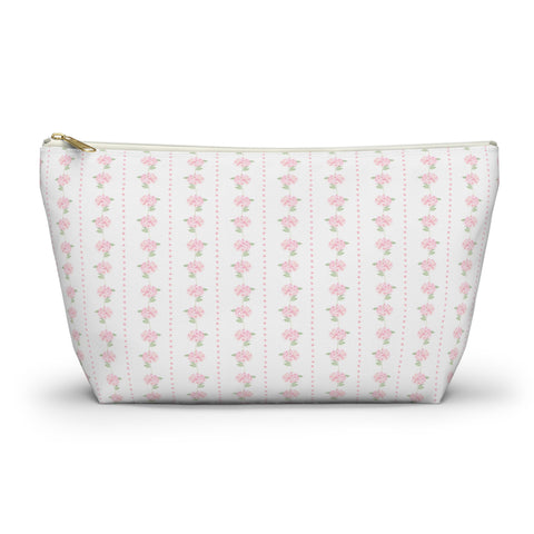 Watercolor Pink Hydrangea Nantucket Hampton Inspired Pattern - Accessory Zip Pouch Available in Two Sizes