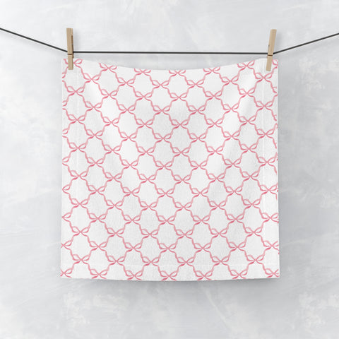 Face Towel in Preppy Hearts, Watercolor, Vibrant Pink and White