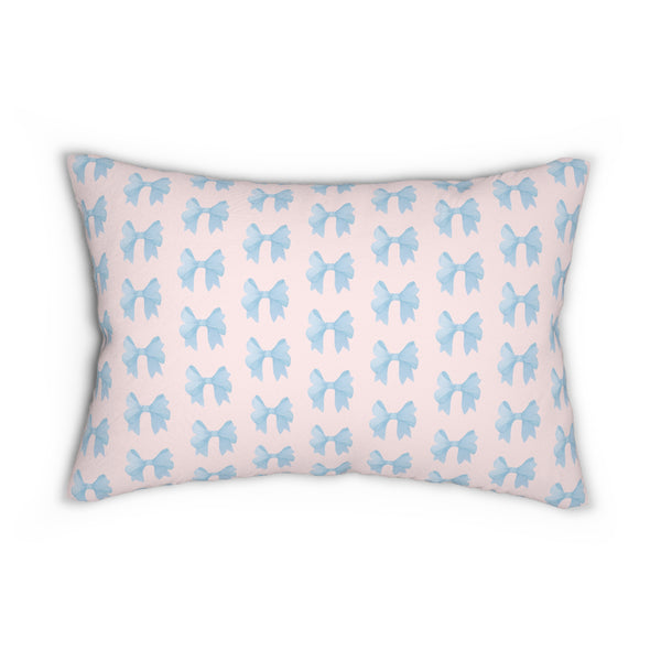 Lumbar Pillow with insert Bow Pattern Blue with Pink background , 14" X 20"