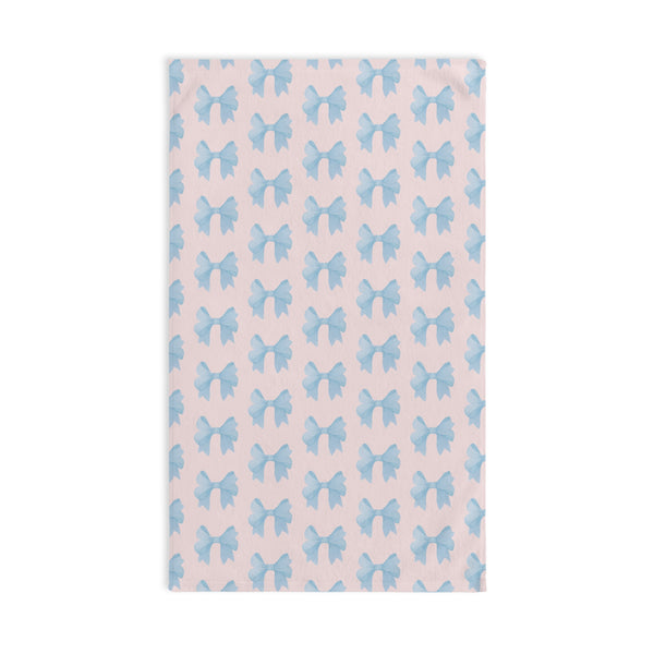 Hand Towel Blue Bows, Blush Pink Towel