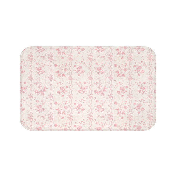 Bath Mat Preppy Chinoiserie Toile Pink Pattern, two sizes, anti-slip back