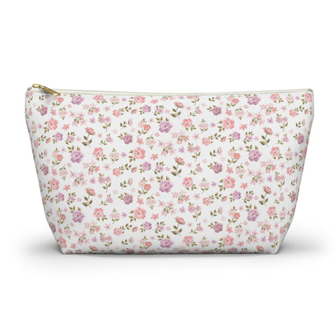 Preppy Floral Shabby Pattern - Accessory Pouch Zip Closure Available in Two Sizes