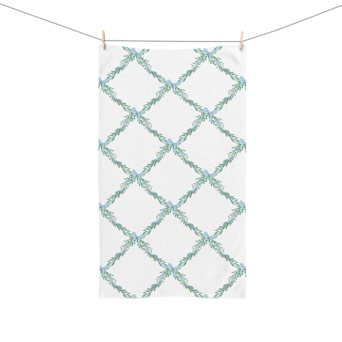 Hand Towel Bow Lattice Pattern Blue