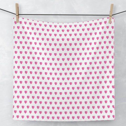 Face Towel Preppy Watercolor Hearts Pink