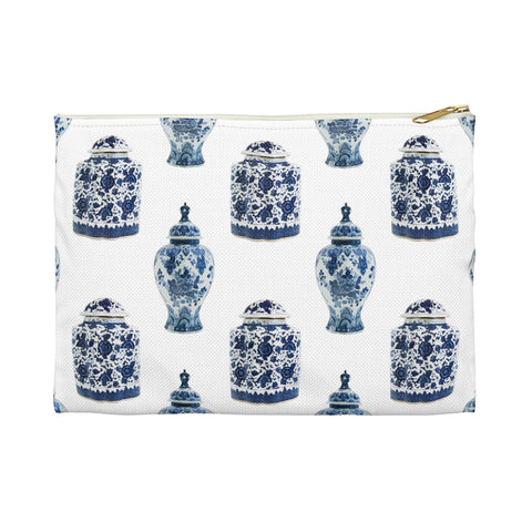 Chinoiserie Floral Blue Pattern - Accessory Pouch Available in Two Sizes