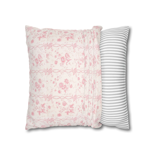 Pillow Cover with Zip Closure - Romantic Chic Pink Floral Toile, Cover Only - Insert not included - teen, tween, dorm room