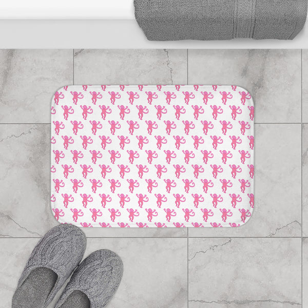 Bath Mat Chinoiserie Preppy Monkeys Pink Pattern, two sizes, anti-slip back