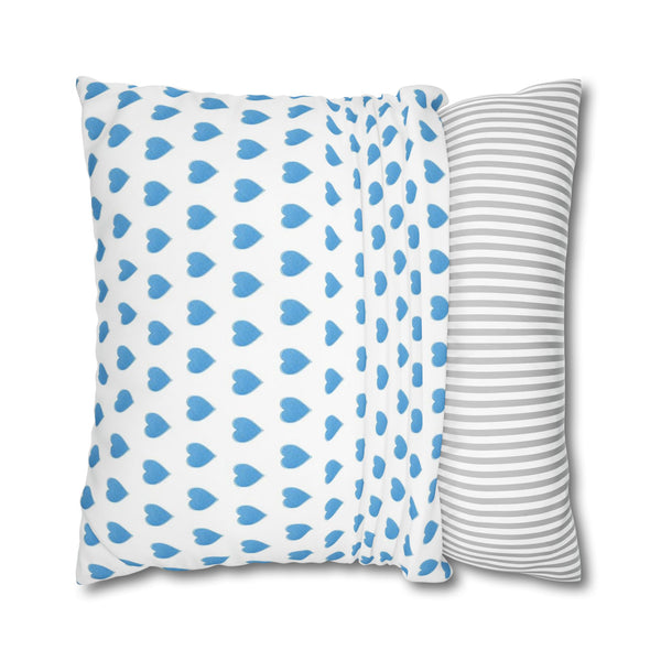 Pillow Cover, Preppy Blue Hearts design, (insert not included) for sofa or bed, 16" 18" 20" 24" 26"