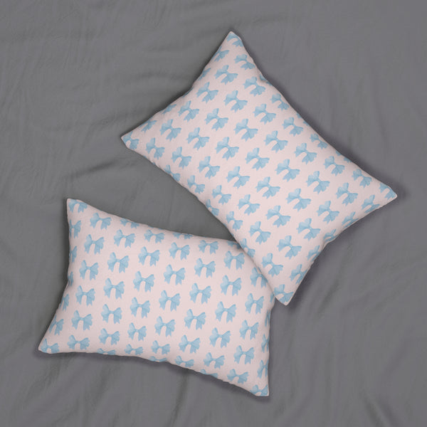 Lumbar Pillow with insert Bow Pattern Blue with Pink background , 14" X 20"