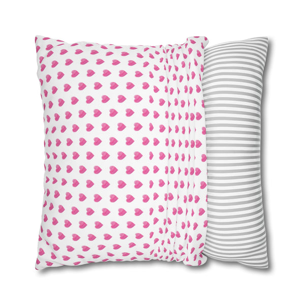 Pillow Cover Large Sham, Preppy Hot Pink Hearts in 24" or 26" inch square -  Case only (inserts not included)