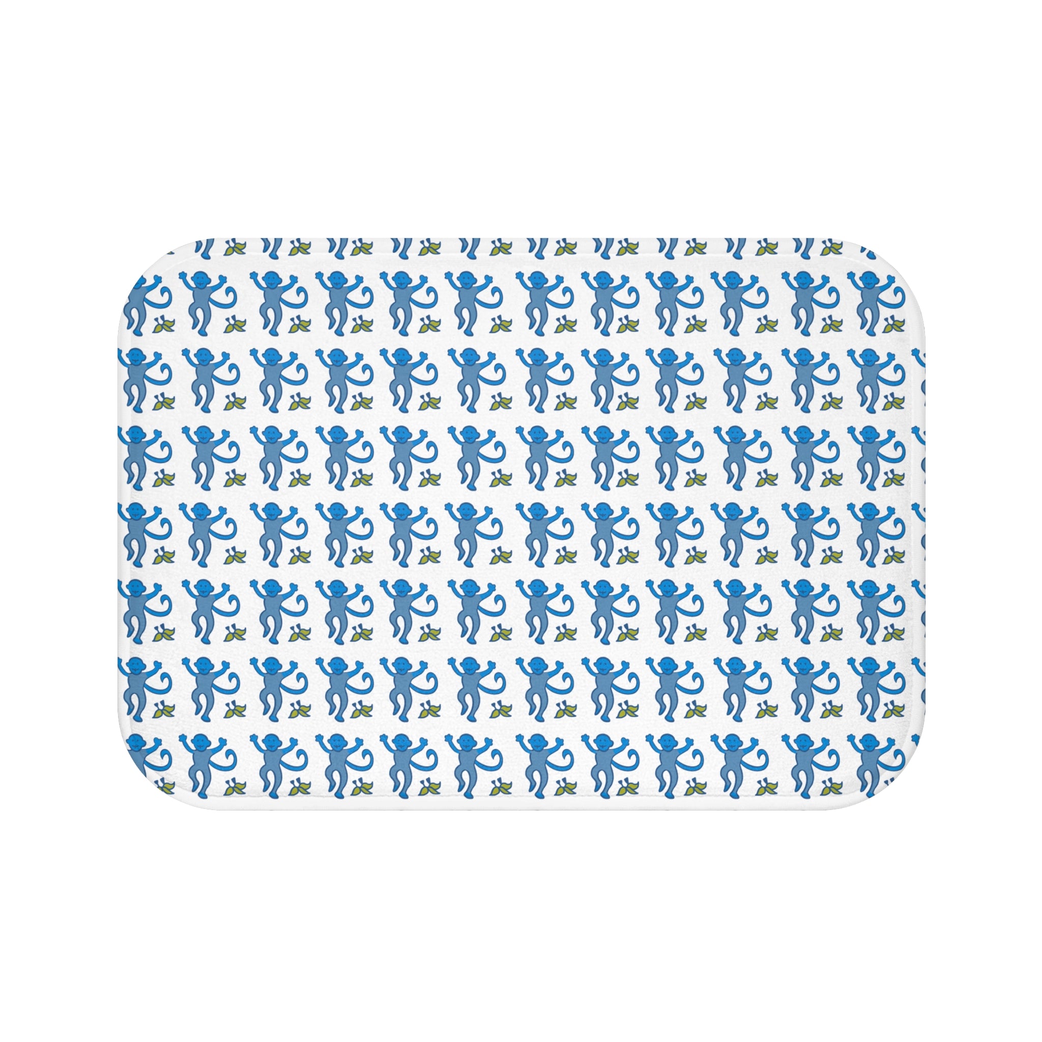 Bath Mat Chinoiserie Preppy Monkeys Blue Pattern, two sizes, anti-slip back