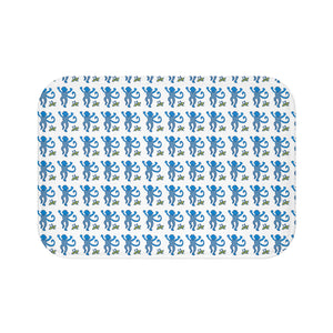 Bath Mat Chinoiserie Preppy Monkeys Blue Pattern, two sizes, anti-slip back