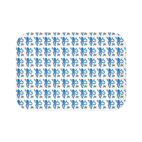 Bath Mat Chinoiserie Preppy Monkeys Blue Pattern, two sizes, anti-slip back