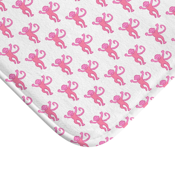 Bath Mat Chinoiserie Preppy Monkeys Pink Pattern, two sizes, anti-slip back