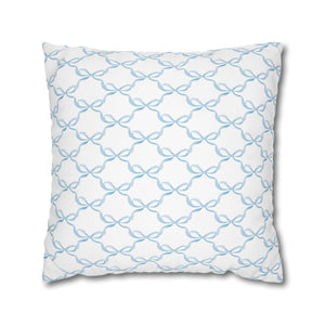 Pillow Cover Large Sham, Preppy Blue Bow design on White Loveshackfancy inspired, (insert not included) choose from 22" 24" or 26" square