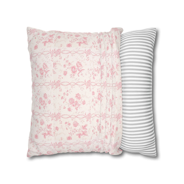 Pillow Cover with Zip Closure - Romantic Chic Pink Floral Toile, Cover Only - Insert not included - teen, tween, dorm room