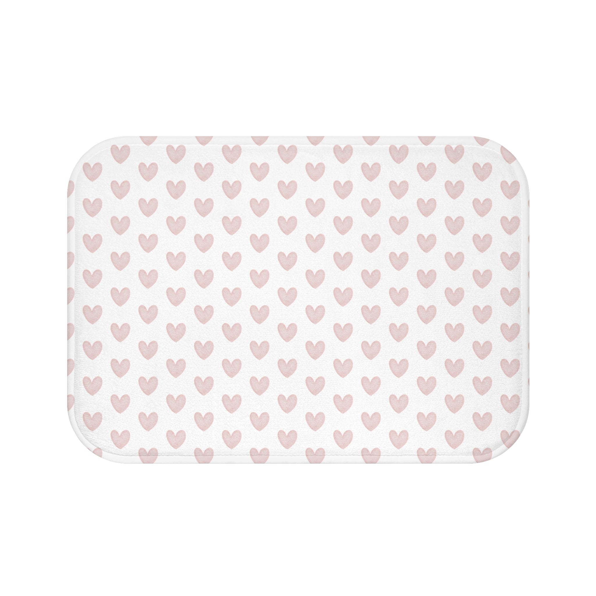 Bath Mat, Preppy Hearts Neutral Blush Bath Mat Plush White, Two Sizes,,anti-slip back