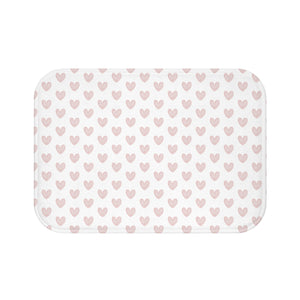 Bath Mat, Preppy Hearts Neutral Blush Bath Mat Plush White, Two Sizes,,anti-slip back