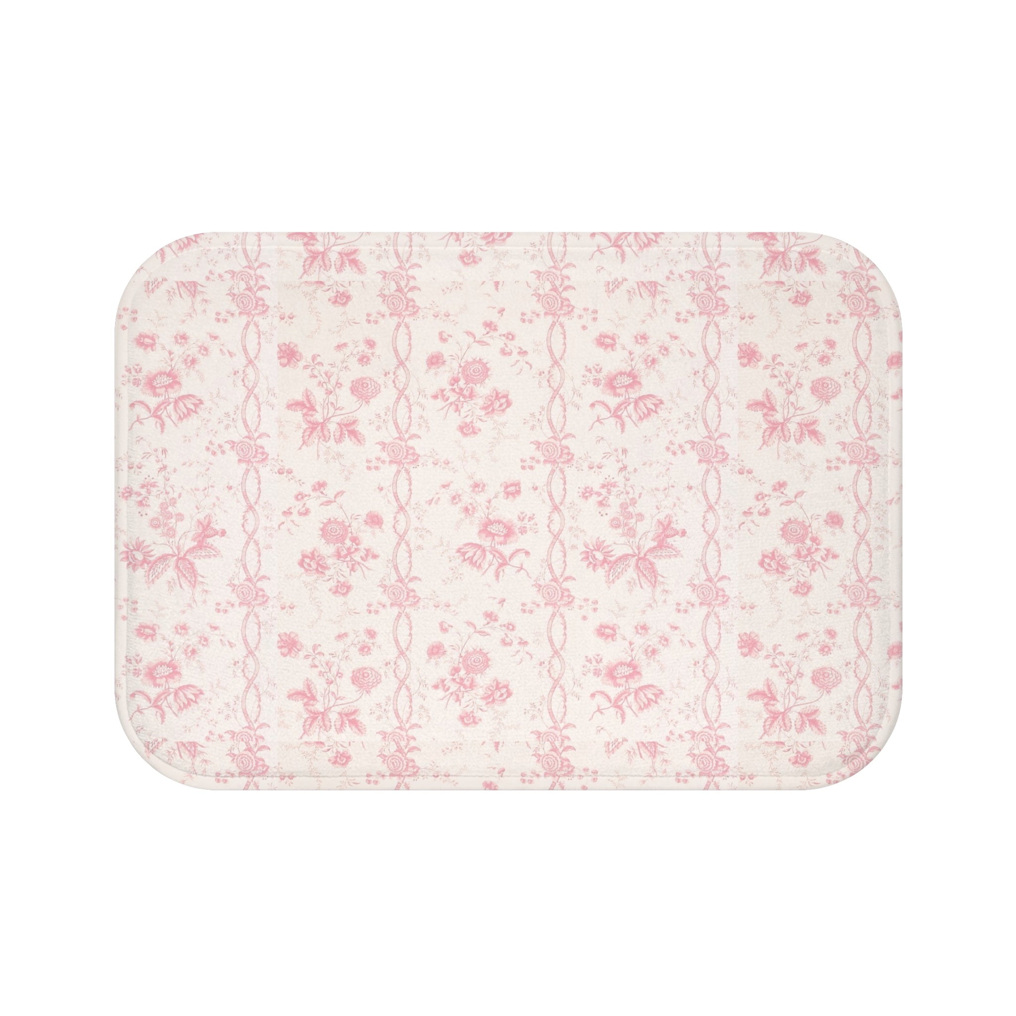 Bath Mat Preppy Chinoiserie Toile Pink Pattern, two sizes, anti-slip back