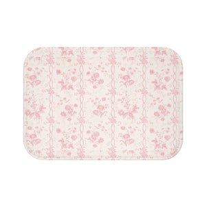 Bath Mat Preppy Chinoiserie Toile Pink Pattern, two sizes, anti-slip back