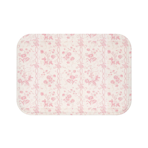 Bath Mat Preppy Chinoiserie Toile Pink Pattern, two sizes, anti-slip back