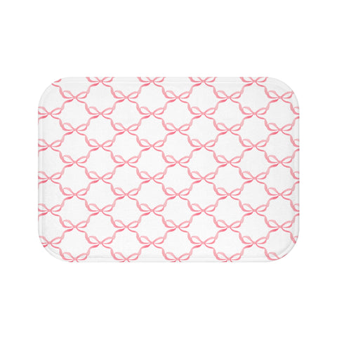 Bath Mat Watercolor Pink Bows Pattern, two sizes, anti-slip back