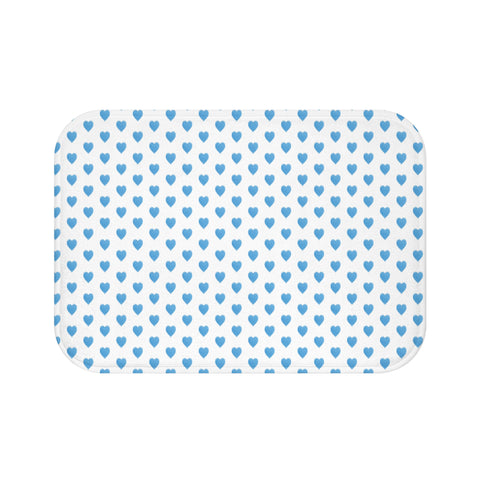 Bath Mat Watercolor Hearts Blue Pattern, two sizes, anti-slip back