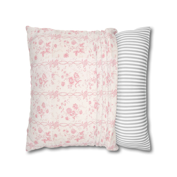 Pillow Cover with Zip Closure - Romantic Chic Pink Floral Toile, Cover Only - Insert not included - teen, tween, dorm room