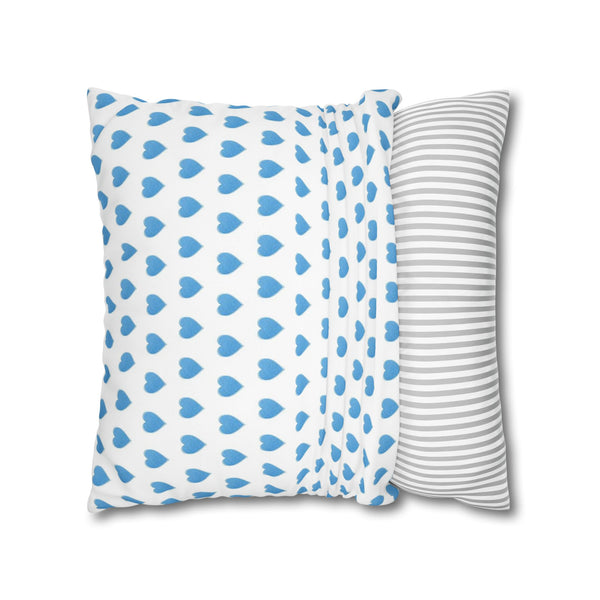 Pillow Cover, Preppy Blue Hearts design, (insert not included) for sofa or bed, 16" 18" 20" 24" 26"