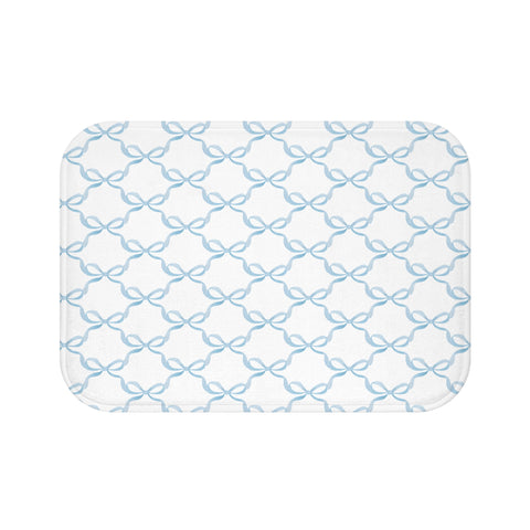 Bath Mat Watercolor Bows Blue Pattern, two sizes, anti-slip back