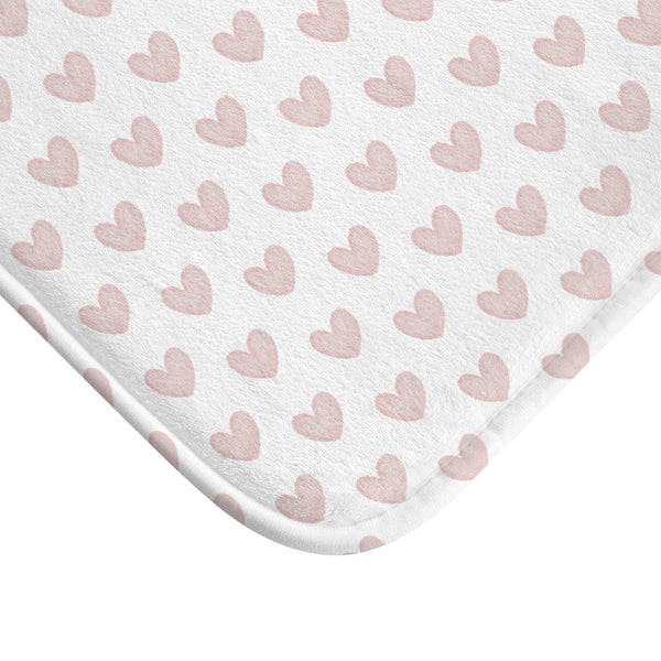 Bath Mat, Preppy Hearts Neutral Blush Bath Mat Plush White, Two Sizes,,anti-slip back