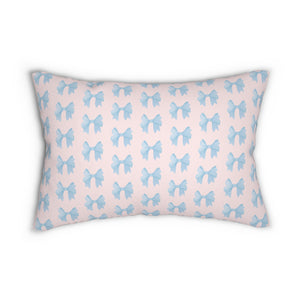 Lumbar Pillow with insert Bow Pattern Blue with Pink background , 14" X 20"