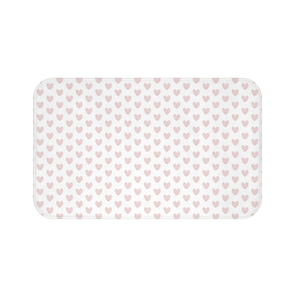 Bath Mat, Preppy Hearts Neutral Blush Bath Mat Plush White, Two Sizes,,anti-slip back