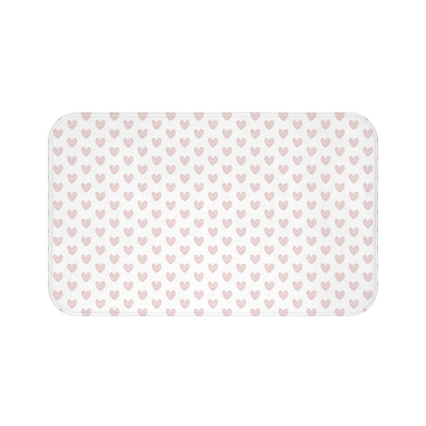 Bath Mat, Preppy Hearts Neutral Blush Bath Mat Plush White, Two Sizes,,anti-slip back