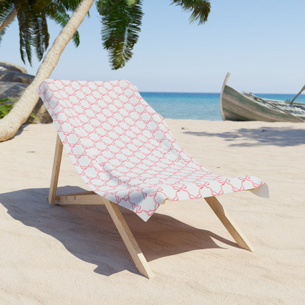 Bath or Beach Towel in Preppy Pink Bows with  - Two Sizes