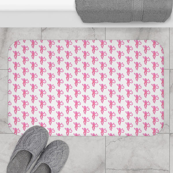 Bath Mat Chinoiserie Preppy Monkeys Pink Pattern, two sizes, anti-slip back