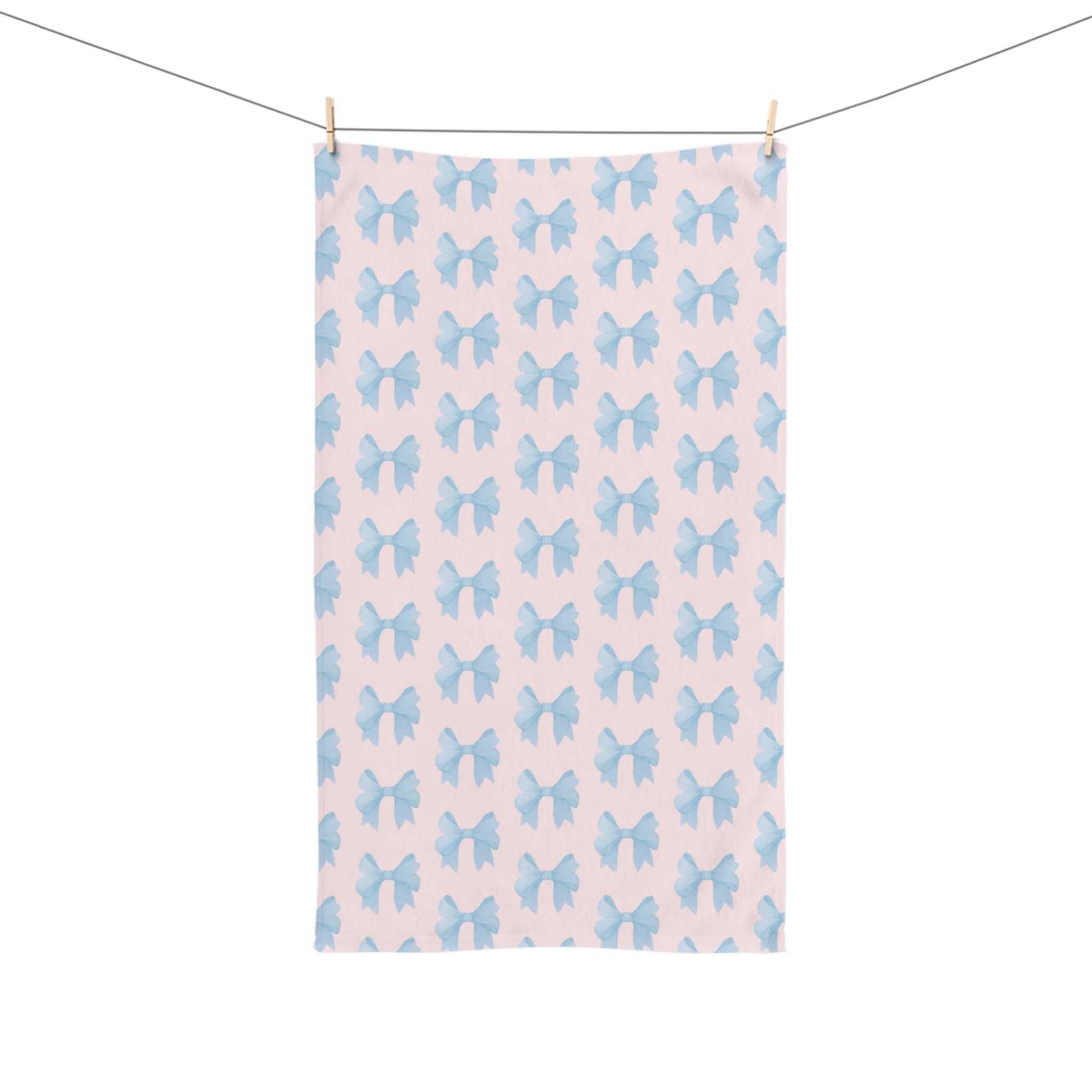 Hand Towel Blue Bows, Blush Pink Towel